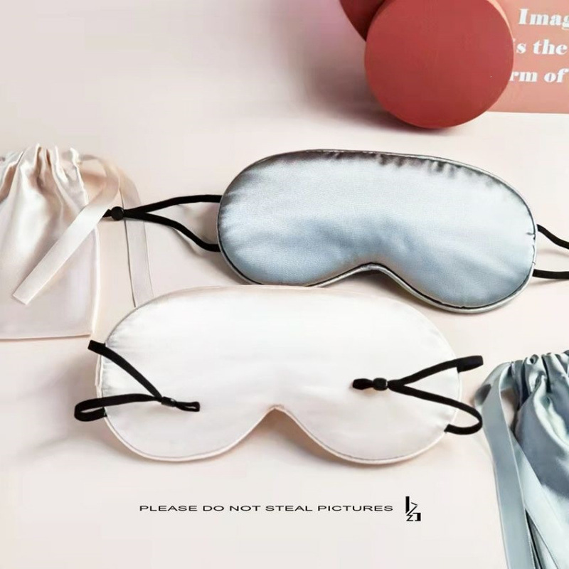 Silk sleep eye mask, ear-hook style, light-blocking, sheer, silky texture, black set, protects eyes, relieves fatigue, for both men and women