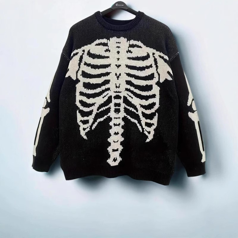 Cross-border Trade Europe and the United States Contrasting Skull Jacquard Knitted Sweater Amazon Autumn and Winter Loose Casual Halloween Sweater