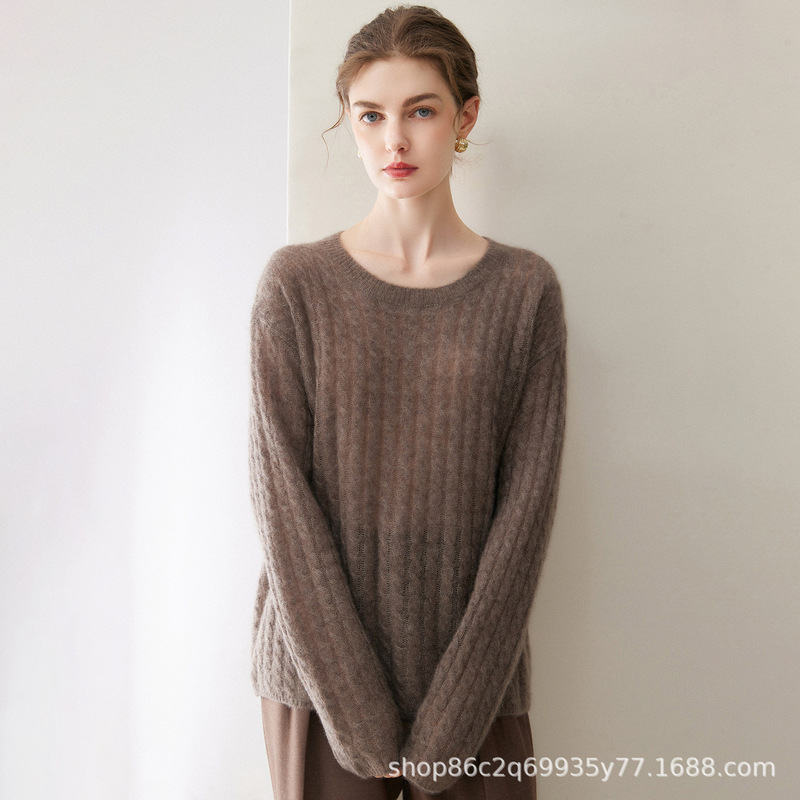 New autumn and winter round-neck velvet solid color pullover long-sleeve wool cable-knit loose casual women's sweater