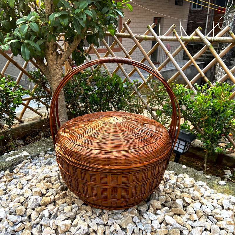 Cestas de bambú tejidas a mano al por mayor canasta de bodas canasta antiguo bambú tejido huevo canasta de almacenamiento de frutas con tapa