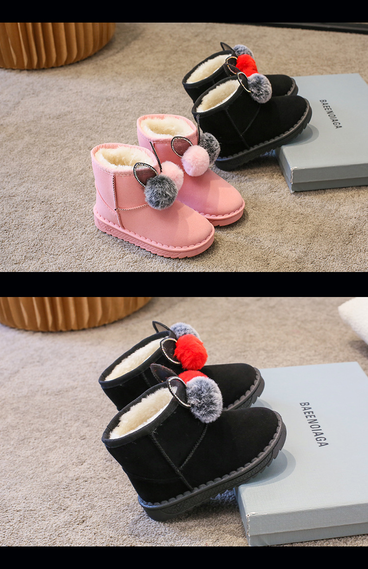 Çocuk 2024 yün topu kar kalın çocuk botları sıcak pamuklu ayakkabılar_voghion.com