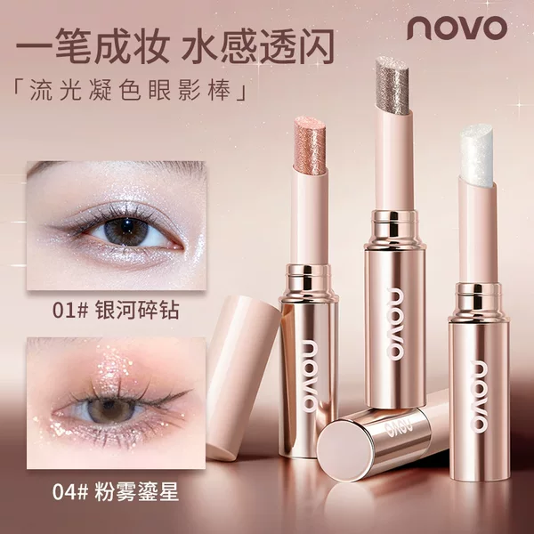 NOVO Shimmering Eyeshadow Stick - One-Stroke Application, Pearlescent Sparkle, Highlighting for Under-Eye Area, Water-Glow Highlighter, Multi-Use Stick