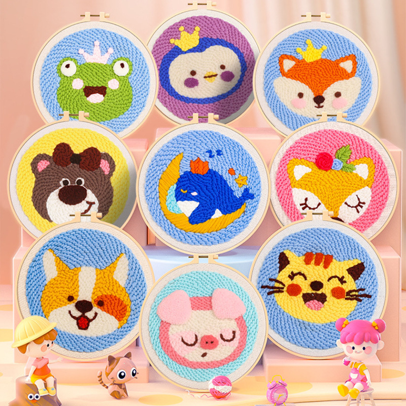 Bordado hecho a mano material de bricolaje Paquete de dibujos animados unicornio poke bordado Lu bordado ruso poke lana pintura colgante