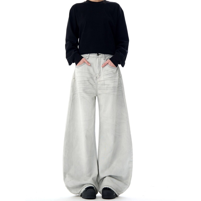 American-Style Vintage Washed Straight-Leg Jeans High Street Casual Versatile Loose Long Pants Unisex Trendy Brand Cross-Border