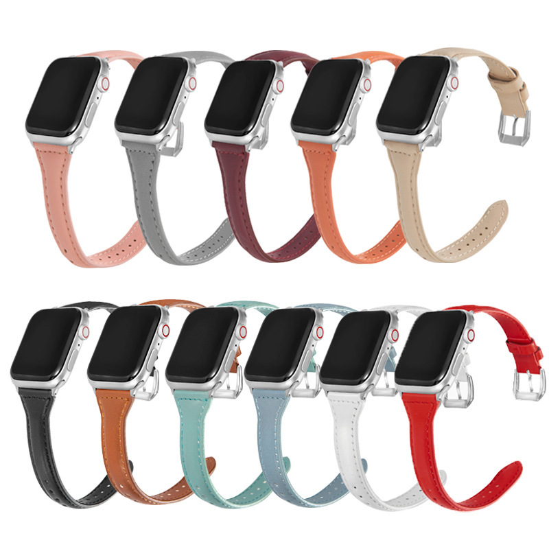 For Apple Watch 8 Small Waist T-shaped Leather Slim Strap iwatch 765432SE Wristband