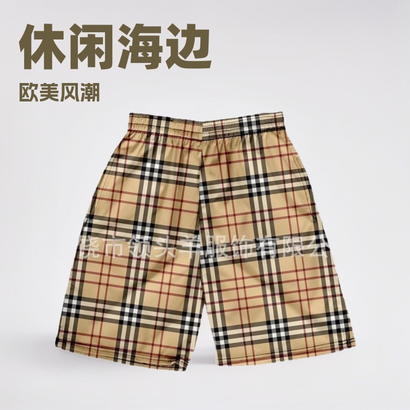 Foreign Trade 2025 Summer Men's Hawaiian Casual Plaid Shorts European and American Style Casual Beach Pants