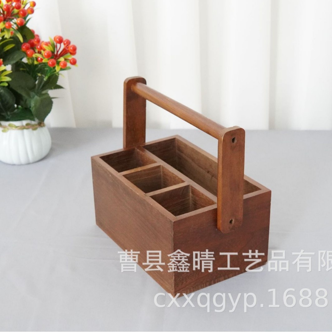 Caja de almacenamiento de vajilla de madera maciza de cocina Caja de acabado de cuchillo y tenedor portátil de madera Caja de almacenamiento de subformato de madera de escritorio