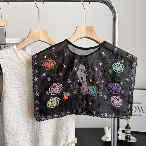 Hot selling navy collar embroidered flower apricot color shawl T-shirt decoration fake collar new color embroidered cloud shoulder fake collar