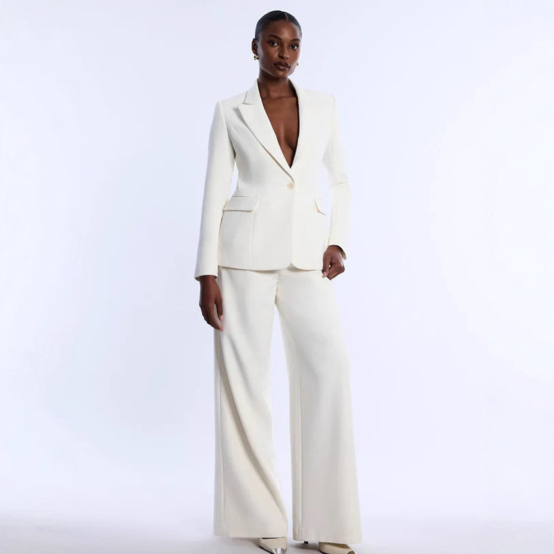 Amazon Foreign Trade Casual Suit Set with Lapel V-Neck Sexy Button Jacket Solid Color Slim Fashion Suit Pants Amazon Foreign Trade Casual Suit Set with Lapel V-Neck Sexy Button Jacket Solid Color Slim Fashion Suit Pants