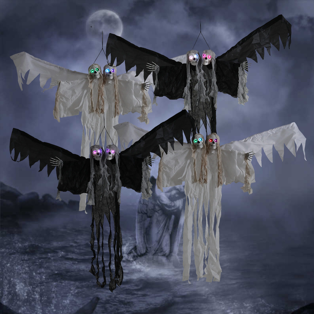 Halloween transfronterizo con alas colgantes fantasmas colgantes de esqueleto de dos cabezas barra habitación secreta atmósfera de terror accesorios de diseño a gran escala image 4