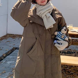 咖色韩版时尚中长款羽绒服衣服冬天加绒加厚女新宽松保暖休闲外套