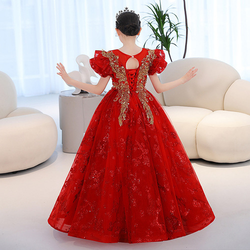 Children's formal wear fashion show 2024 autumn and winter, little girl sequin tulle princess dress, host piano performance costume