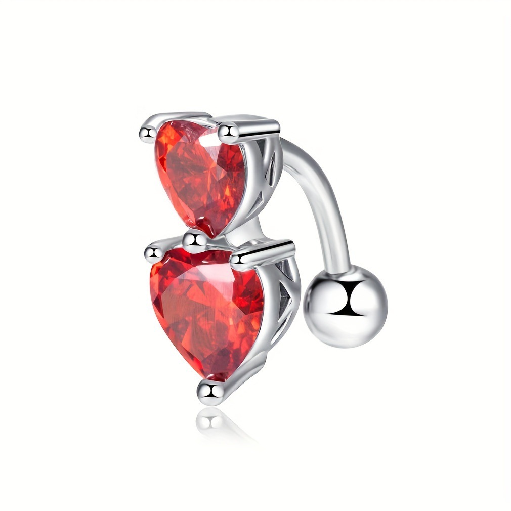 Piercing mit Kreuzrandung, Doppelherz-Zirkonring, Herzförmiger Doppel-Nabelpiercing aus Kristall_voghion.com