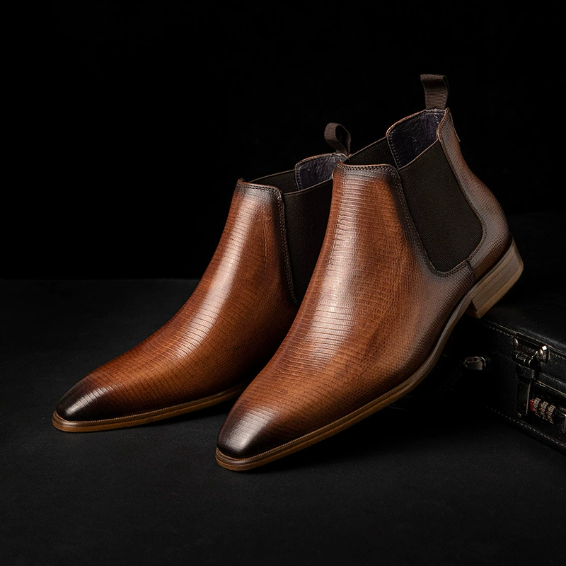 Челси сапоги мужской средний простой кожаный бизнес ретро воловьей кожи с тиснением ручной работы сапоги Мартин сапоги