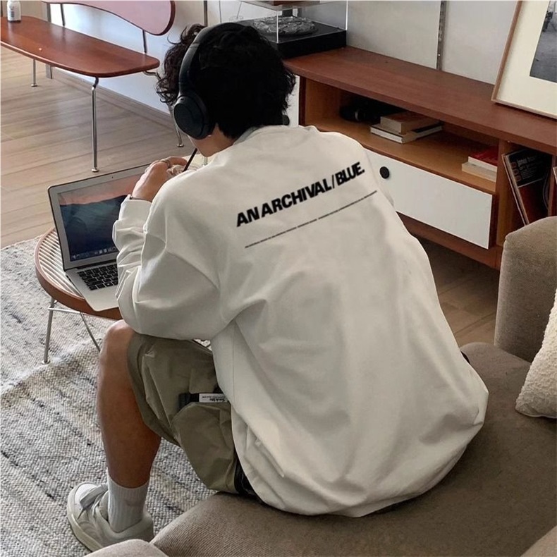 boy European And American Style Casual Cotton Long Sleeve T-Shirt For Men 220g Autumn Winter Heavyweight Round Neck Loose_viptrois.com