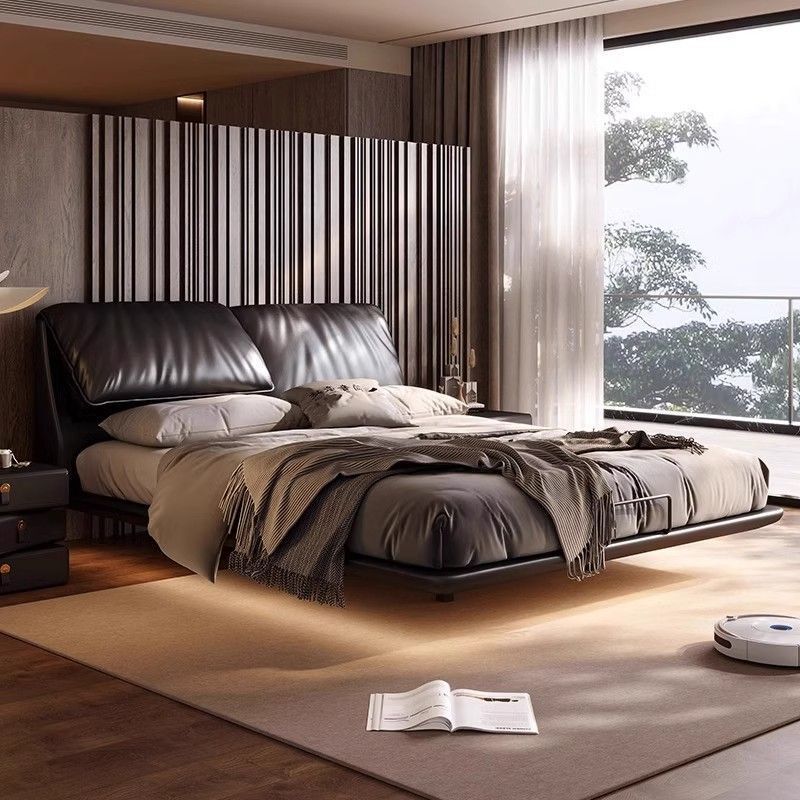Genuine Leather Bed Italian Minimalist Elephant Ear High-End Double Master Bedroom Suspended Simple Modern Wedding Bed Soft Bed Genuine Leather Bed Italian Minimalist Elephant Ear High-End Double Master Bedroom Suspended Simple Modern Wedding Bed Soft Bed