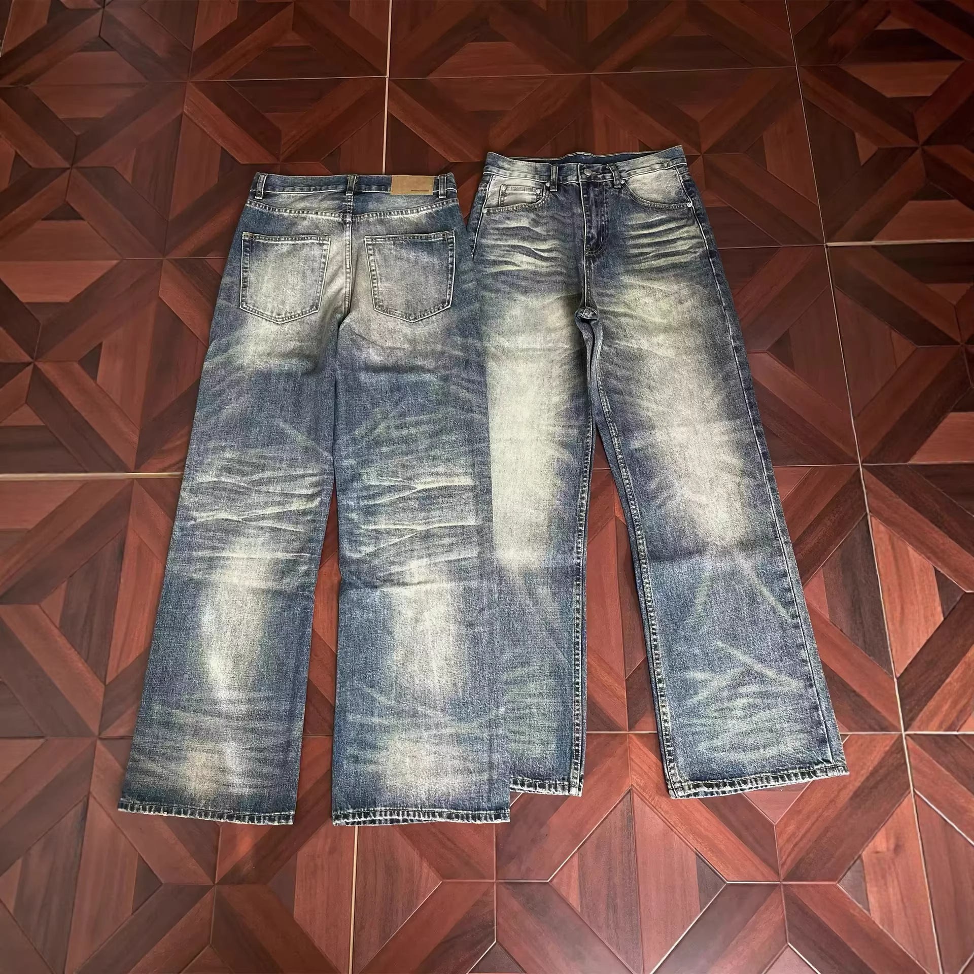 Men's High Street American Style Straight Leg Loose Wide Leg Dark Denim Jeans Slimming Trousers For Autumn And Winter Flowy Trendy_mkmklike.com
