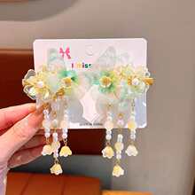 女童汉服发夹2026新款花朵流苏古风发饰儿童超仙珍珠对夹公主头饰