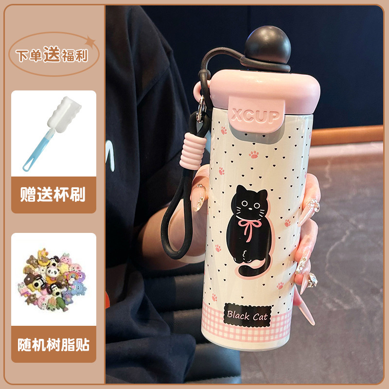 新しいポータブルストローカップ、二層ステンレス鋼断熱カップ、見栄えの良いコーヒーカップ、かわいい漫画のウォーターカップ|undefined