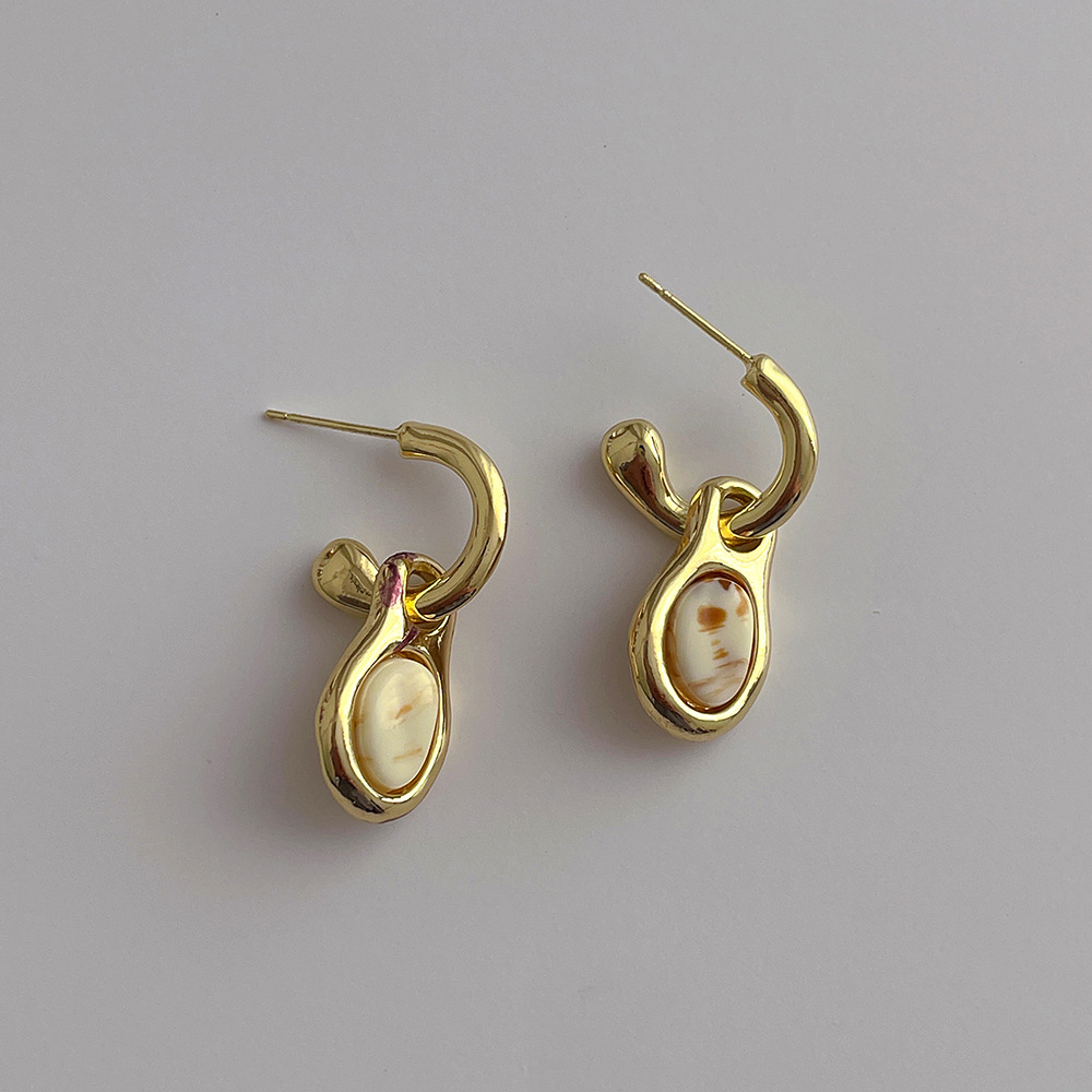 Fashion Oval Copper Plating Inlay Acrylic Drop Earrings 1 Pair