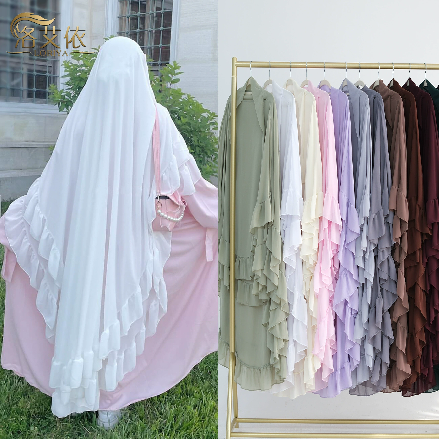 2024Loriya AliExpress Amazon двухслойный платок с рюшами большой платок ближневосточный сплошной платок HJ926