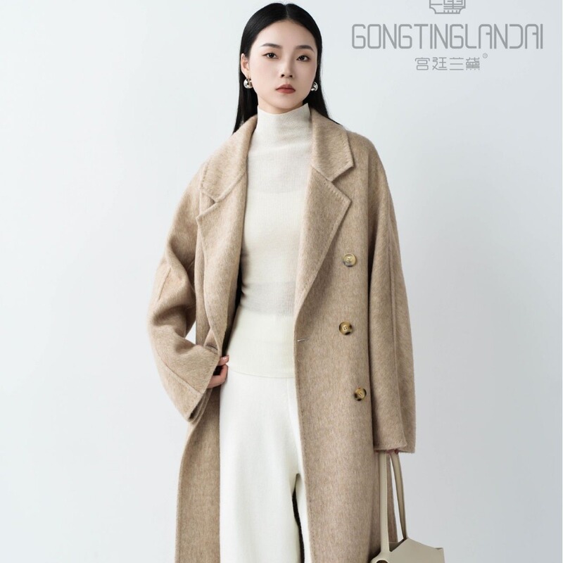 In Stock 100% Camel Wool 101801 Double-Sided Wool Double-Breasted Long Fashion Versatile Coat for Women