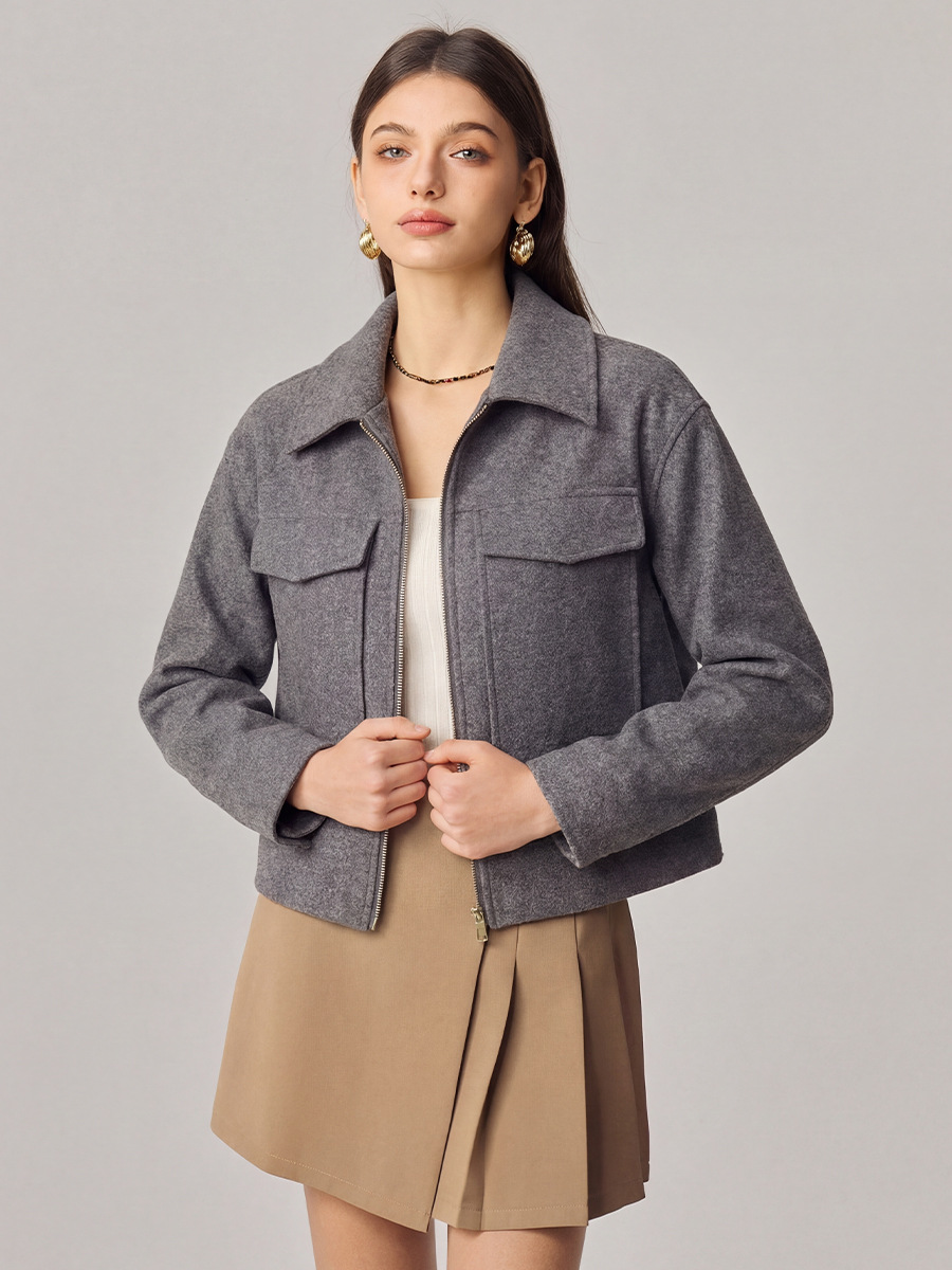 Abrigo de Lana con Solapa y Bolsillos Grandes para Mujer de Poliéster, Manga Larga, para Otoño e Invierno image 1