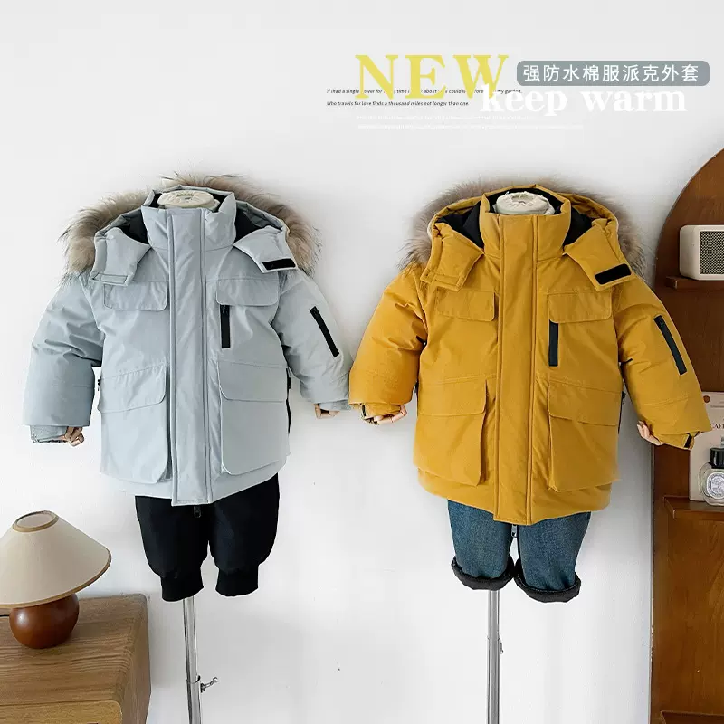 风之谷2025冬季新款童装儿童韩版毛领连帽棉服男女童保暖派克外套