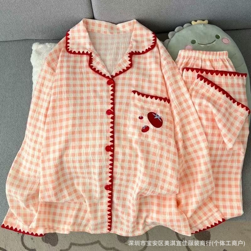 [長袖ズボン] 外国貿易insクロスボーダー韓国版パジャマ女性カーディガン甘美シンプル日系春秋代発