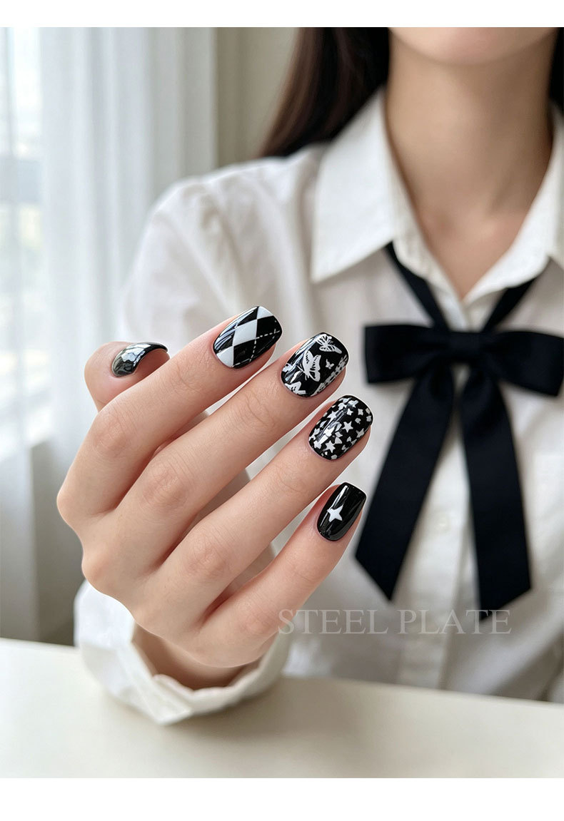 New 12-piece nail art steel plate set with leopard print, plaid, lace, and bow print transfer templates and tools wholesale