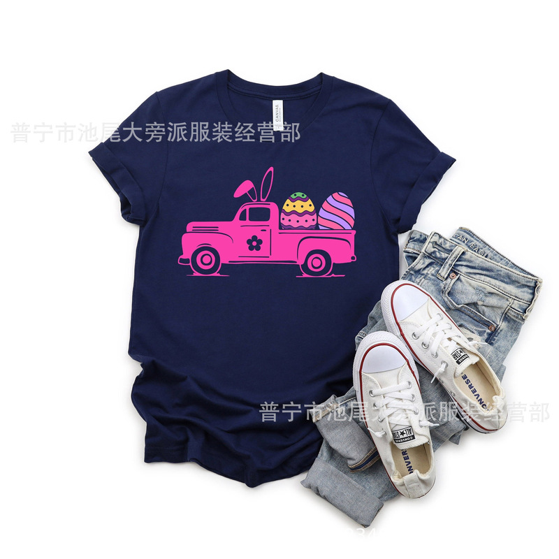 Independent Station Cross Border Happy Easter Bunny Truck Shirt Ladies Clothing Custom Casual Daily Style T-Shirt
