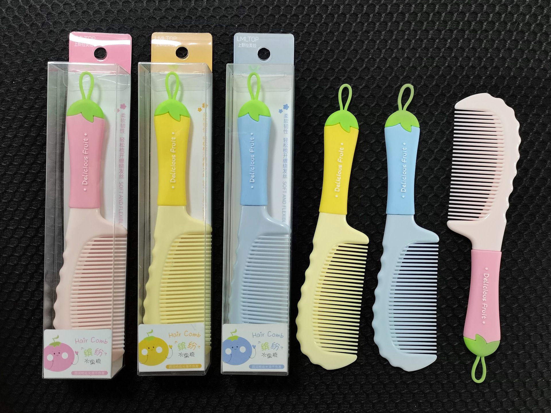 LMLTOP Cartoon cute fruit-shaped hair comb, Silicone handle, straight and forward hair large comb SY750 undefined