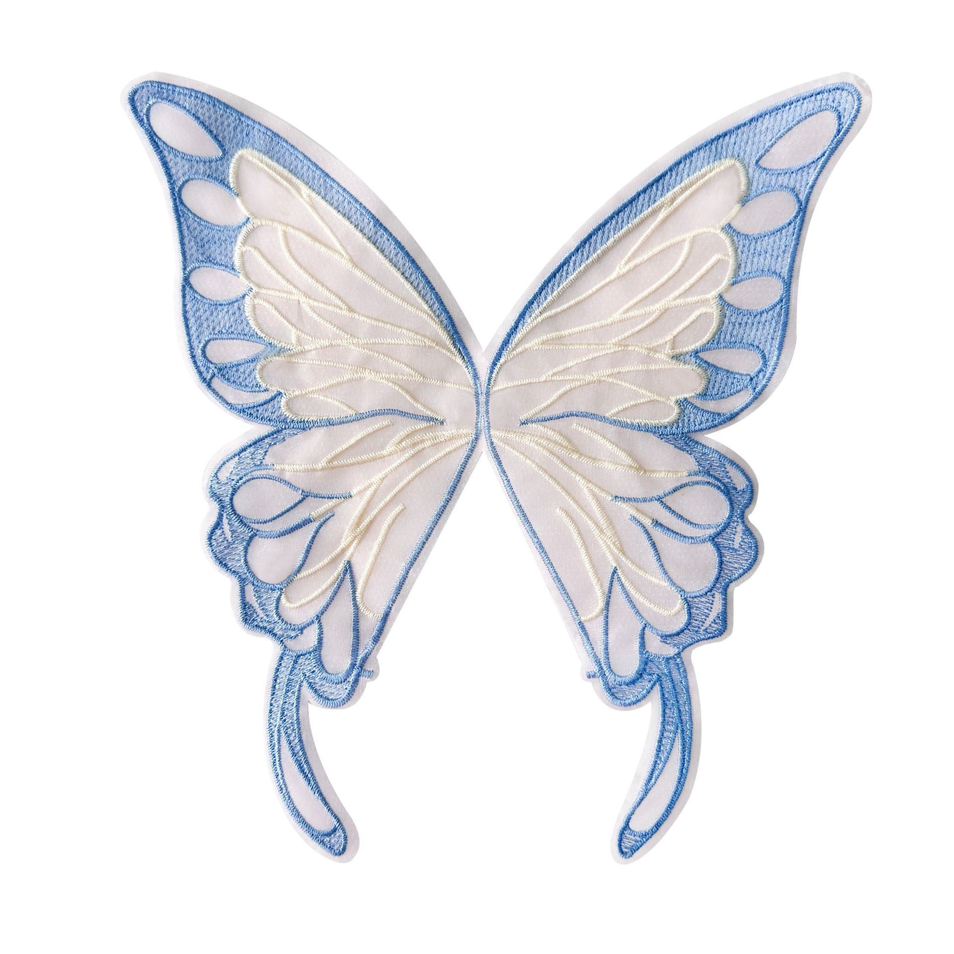 En stock, bordado de organza, colorida mariposa de perlas tridimensional, horquilla no adhesiva, accesorio para el cabello para ropa infantil, decoración de parches de tela