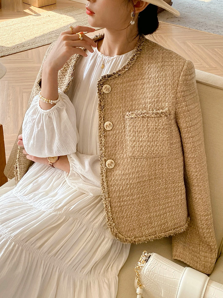 Autumn and Winter New French Design Sense Celebrity Fragrant Style Coat Women's Long Sleeve Wool Short Coat Shenzhen Nanyou Women's Clothing