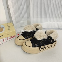 秋冬季学生韩版百搭加绒帆布鞋女2025新款高帮原宿厚底保暖棉鞋子