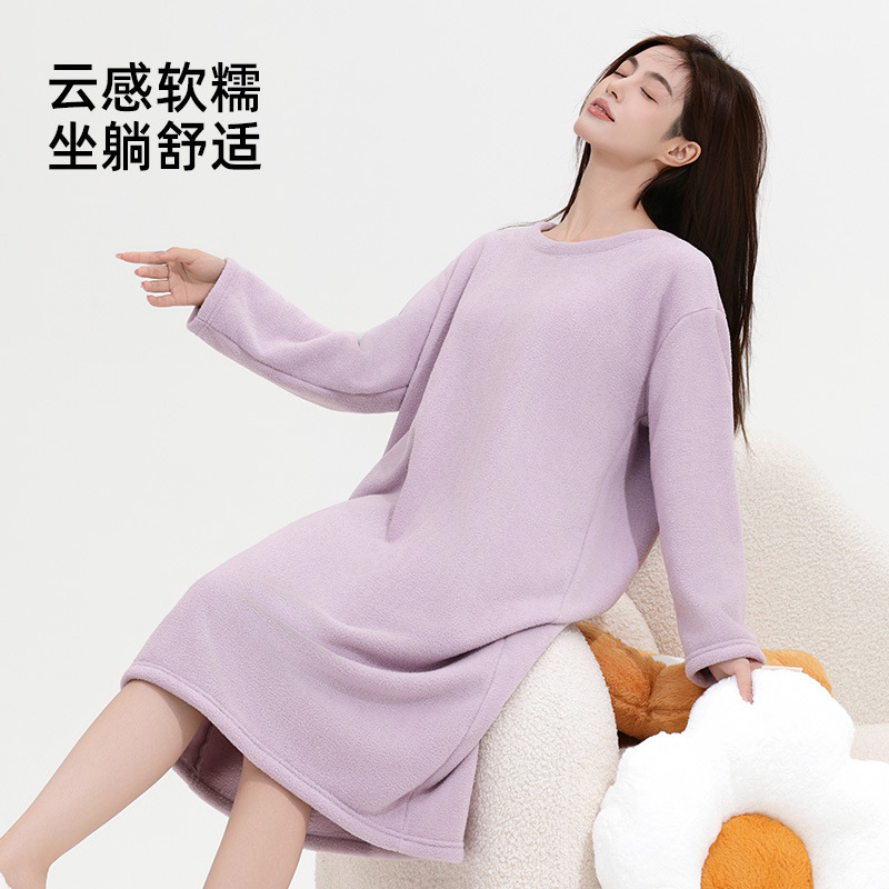 半边绒睡裙女秋冬柔软舒适睡衣2025年新款宽松可外穿无压感连衣裙|undefined