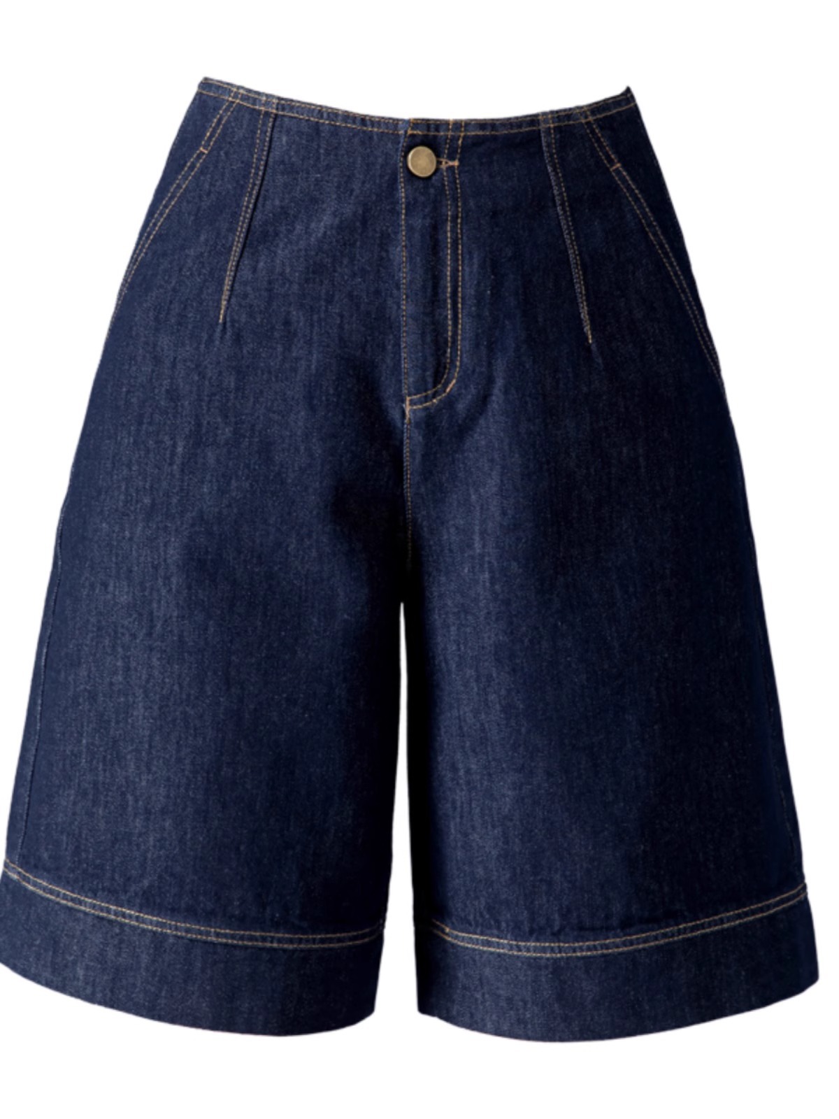 Quần short denim nữ dáng rộng ống suông mùa hè — Xanh denim