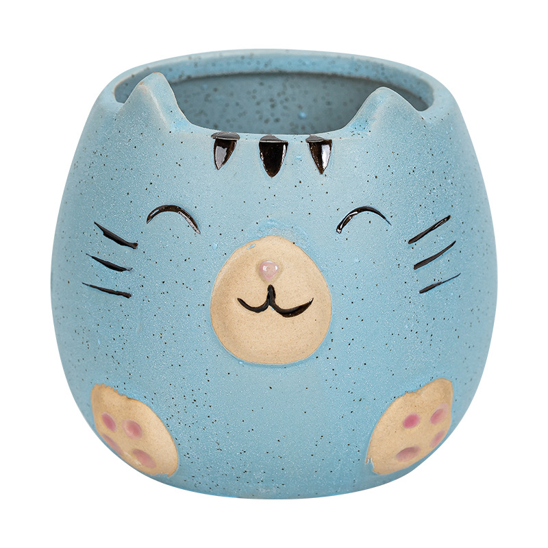 Artesanías de cerámica de dibujos animados animal suculento maceta al por mayor lindo creativo gatito maceta planta verde adornos