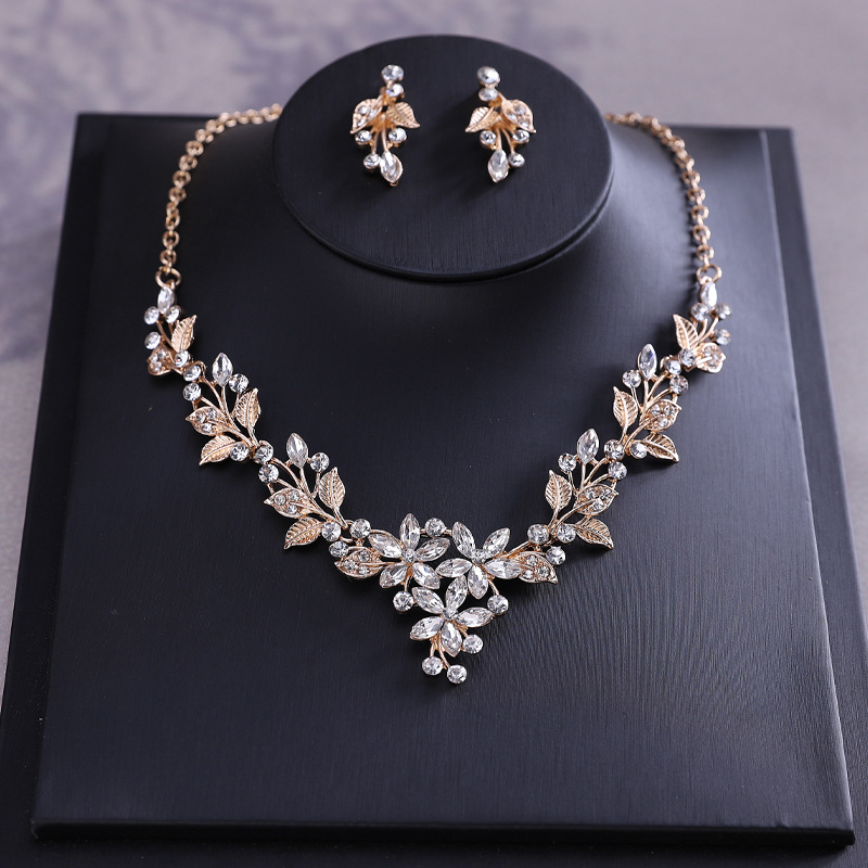 New High Quality Korean Style Simple Bridal Wedding Jewelry Wedding Jewelry Imitation Pearl Necklace Earrings Set Rhinestone