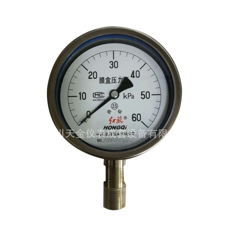 厂家直销红旗压力表不锈钢膜盒压力表YE-100B耐高温径向1.6MPA