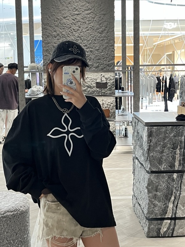 娜扎同款 SM黑玉兰长袖T恤oversize版型男女同款|undefined