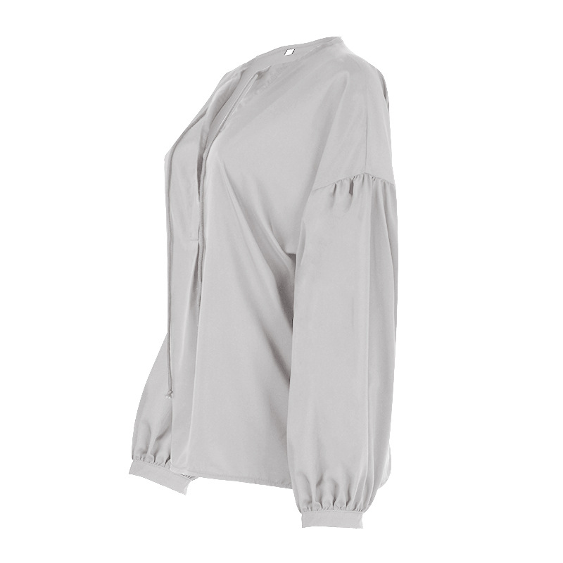 solid color V-neck horn-sleeved casual top NSKX36815
