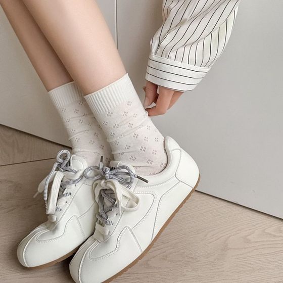 Boneless spring and summer socks women's mid-tube socks summer thin socks cream white mesh socks cotton socks ins white socks Zhuji