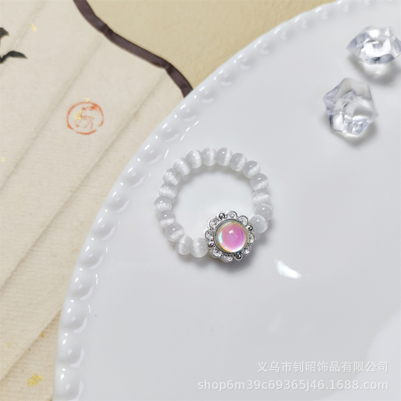新款夏日小清新甜美可爱高颜值多巴胺ins风猫眼水晶闪钻小戒指|undefined