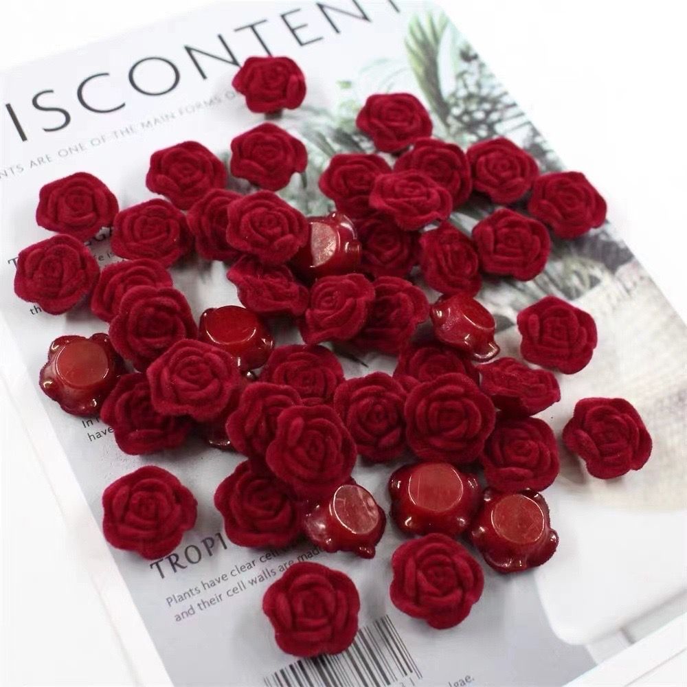 植绒玫瑰花珠手工diy玫瑰花配饰散珠材料包手工饰品树脂配件批发
