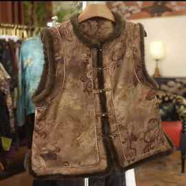 复古毛毛拼接提花加厚马甲女2025秋冬新款气质叠穿坎肩气质上衣女