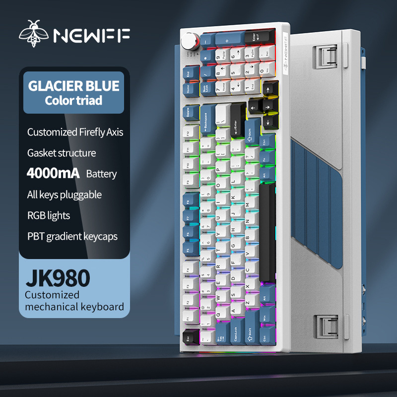 新萤JK980机械键盘客制化三模无线蓝牙侧刻键游戏电竞PBT键帽键盘