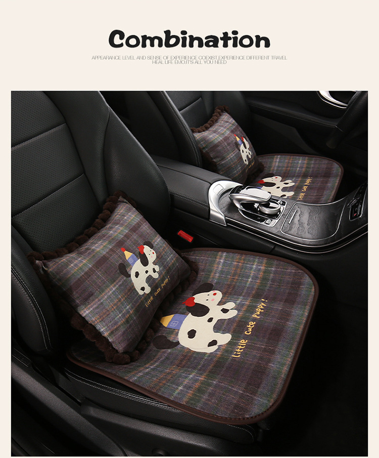 Blue and Gray Crayon Dog Car Seat Cushion, Suitable for All Seasons, Breathable and Non-Slip in Summer, Cartoon Cute Seven-Piece Set