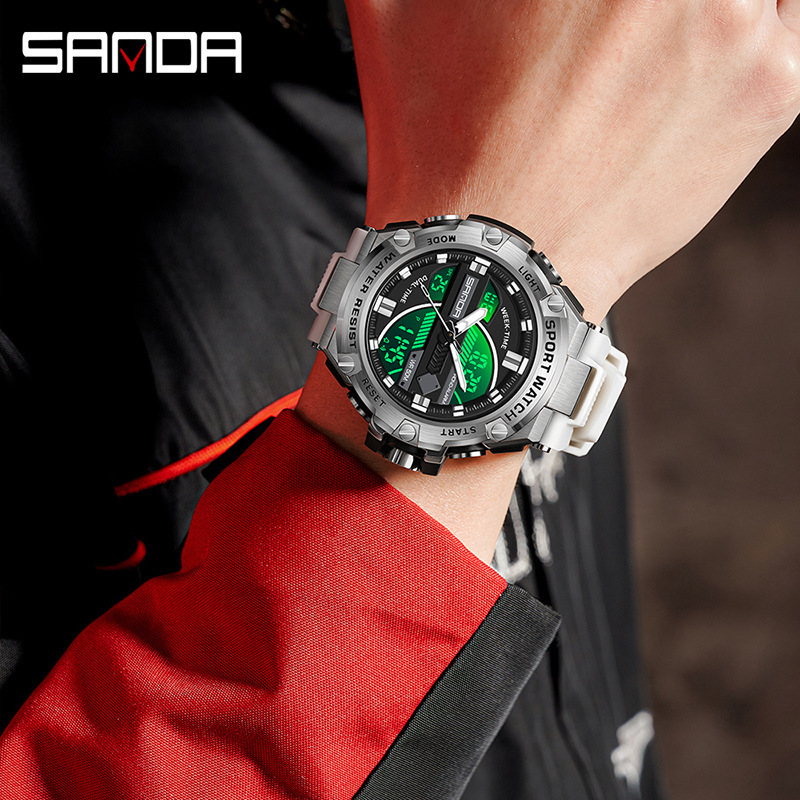 SANDA 3185 nuevos hombres electrónicos reloj de moda deportes al aire libre luminoso impermeable reloj despertador