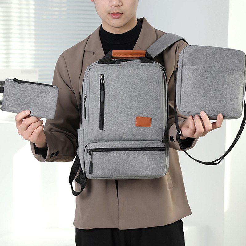 Backpack, large-capacity, high-end backpack, three-piece schoolbag, men's bag, business backpack, multi-functional charging computer bag undefined